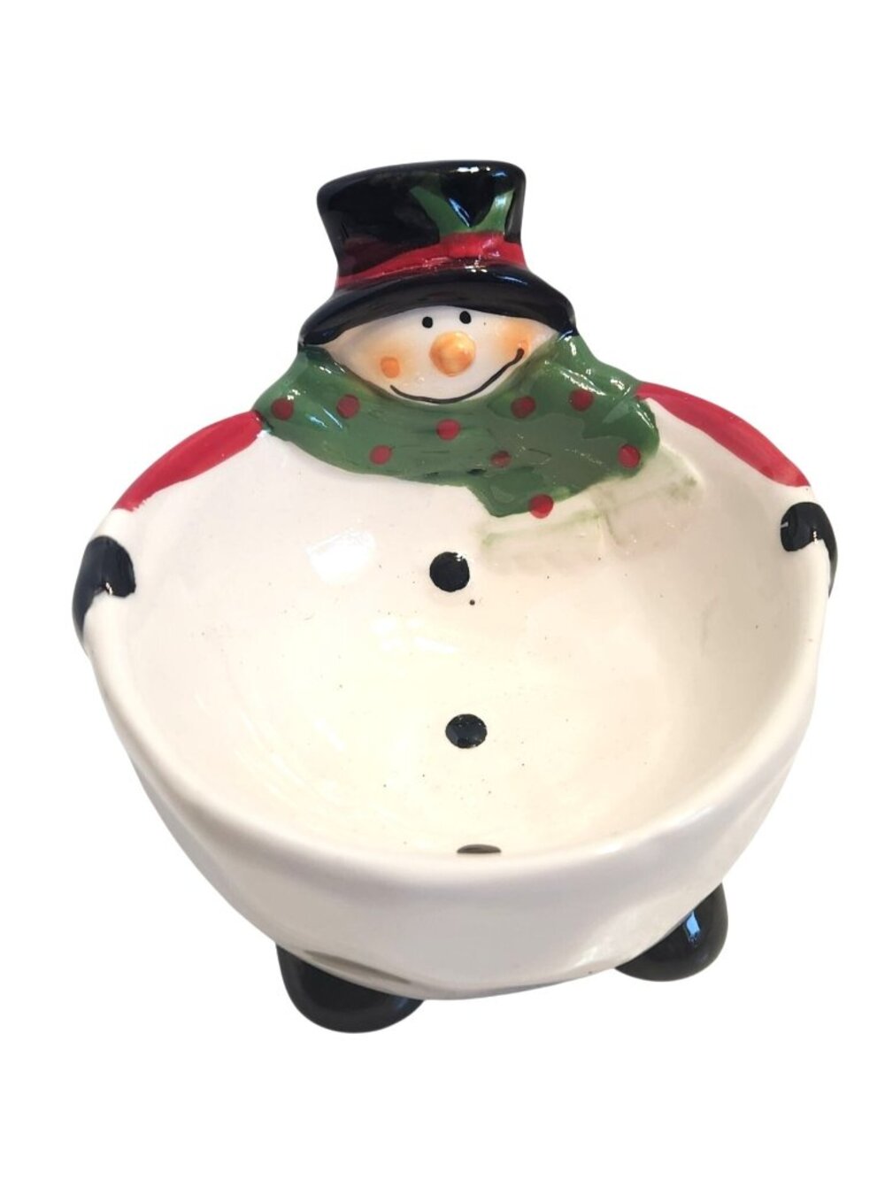 Snowman Ceramic Holiday Bowl - Hand-Painted Christmas Decor Candy Or Snack Dish